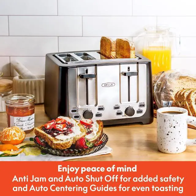 Alt view image 5 of 7 - 4 Slice Toaster with Auto Shut Off, Extra Wide Slots & Removable Crumb Tray and Cancel, Defrost & Reheat Function, Toast Bread & Bagel, Black