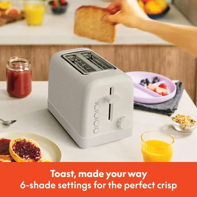 Alt view image 6 of 7 - 2 Slice Toaster, 6 Setting Shade Control w Reheat, Cancel, Bagel & Defrost Buttons, Removable Crumb Tray, Anti Jam & Auto Shutoff, Auto Centering Guides & Cord Wrap, 900 Watt, Oatmilk