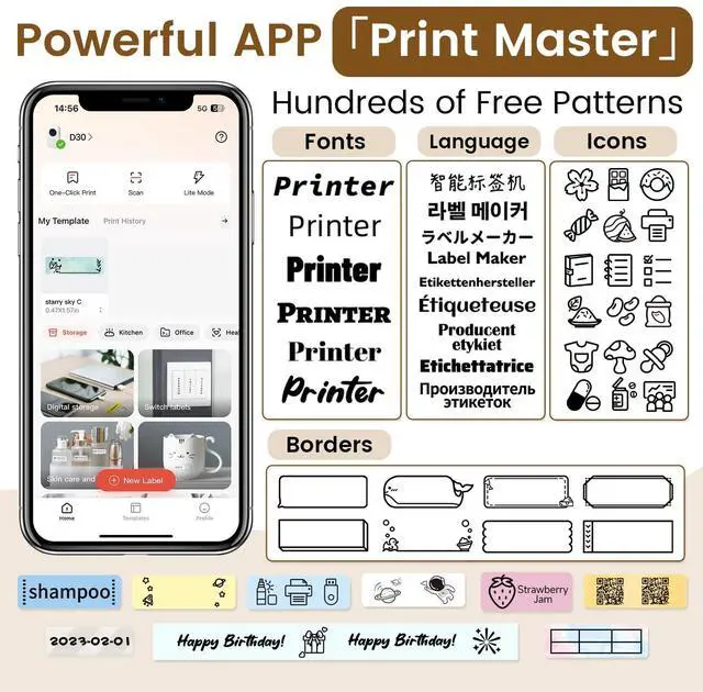 Alt view image 5 of 7 - Label Maker, D30 Bluetooth Mini Label Maker Machine, Portable Thermal Printer Small Rechargeable Labeler for Kids School Classroom Teacher Supplies, Home Office Labeler Works with Tablet/Phone
