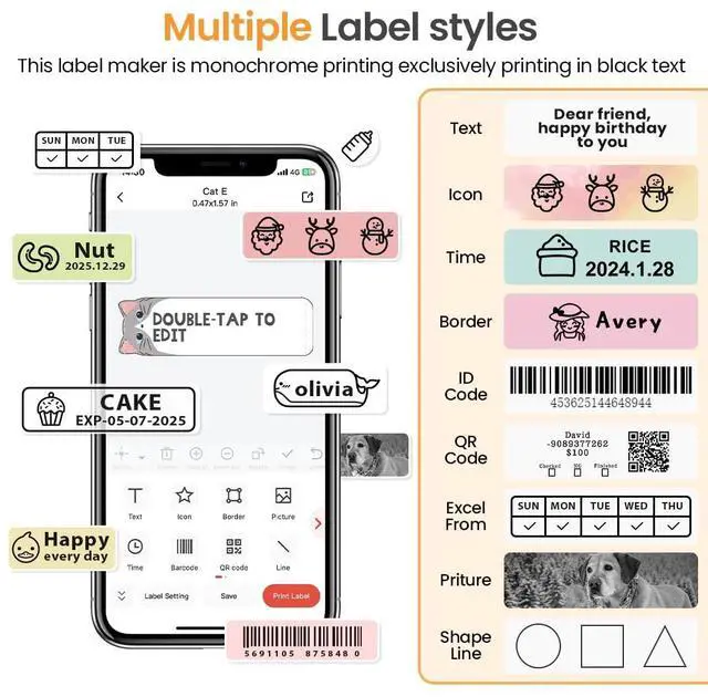 Alt view image 4 of 7 - Label Maker, D30 Bluetooth Mini Label Maker Machine, Portable Thermal Printer Small Rechargeable Labeler for Kids School Classroom Teacher Supplies, Home Office Labeler Works with Tablet/Phone