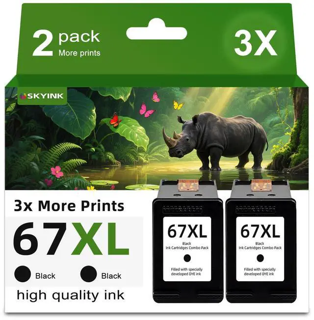 Main image of 67XL Ink Cartridges (Black 2 Pack) Replacement for HP 67 Ink XL 6055 2827e hp67xl hp67 for 2700 2700e 2855e 2752 2742e 2755 4255e 4100 4152e 4155 6000 6055e 6400 6458 6452 6455e Printer