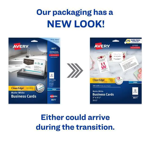 Alt view image 2 of 7 - Clean Edge Printable Business Cards with Sure Feed Technology, 2" x 3.5", White, 200 Blank Cards for Inkjet Printers (08871)