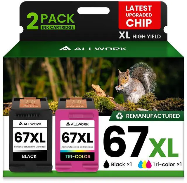 Main image of 67XL Ink Cartridge Replacement for HP 67 XL Remanufactured for HP Ink 67 67XL for DeskJet 2755e 2700 2855e 2800 2752 2742e 4155e 4255e 4100 Envy 6055 6055e 6455e Printer 2-Pack Black Tri-Color
