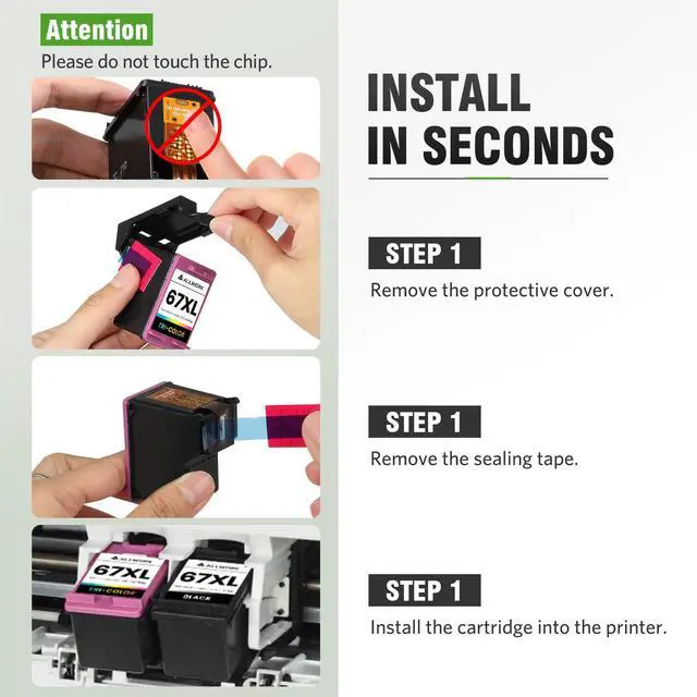 Alt view image 5 of 6 - 67XL Ink Cartridge Replacement for HP 67 XL Remanufactured for HP Ink 67 67XL for DeskJet 2755e 2700 2855e 2800 2752 2742e 4155e 4255e 4100 Envy 6055 6055e 6455e Printer 2-Pack Black Tri-Color