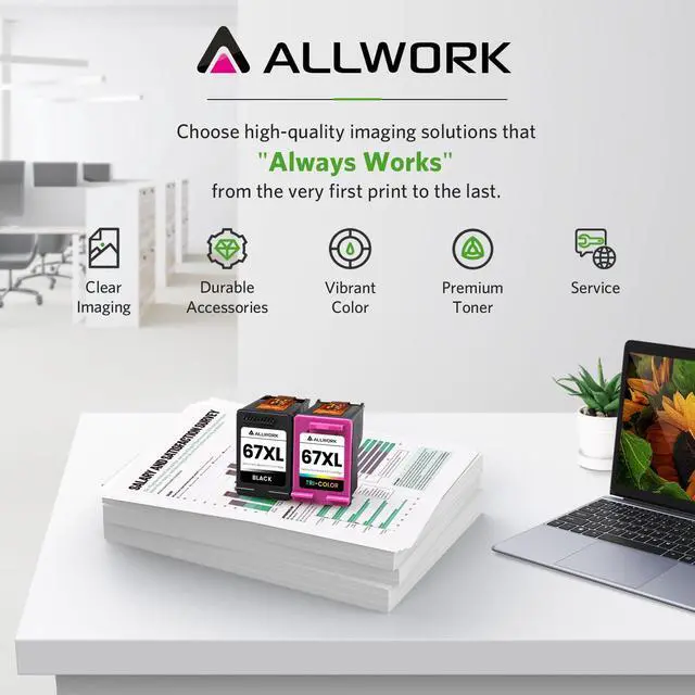 Alt view image 6 of 6 - 67XL Ink Cartridge Replacement for HP 67 XL Remanufactured for HP Ink 67 67XL for DeskJet 2755e 2700 2855e 2800 2752 2742e 4155e 4255e 4100 Envy 6055 6055e 6455e Printer 2-Pack Black Tri-Color