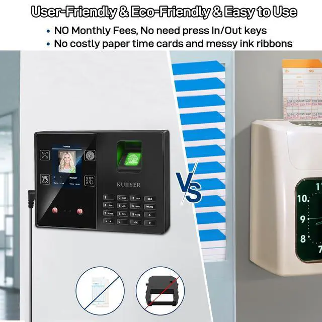 Alt view image 4 of 7 - 4 in 1 Employee Time Clocks for Small Business (Face + Fingerprint + Palm Print + PIN) Employee Clock in & Out Machine Biometric Attendance Punch Clock