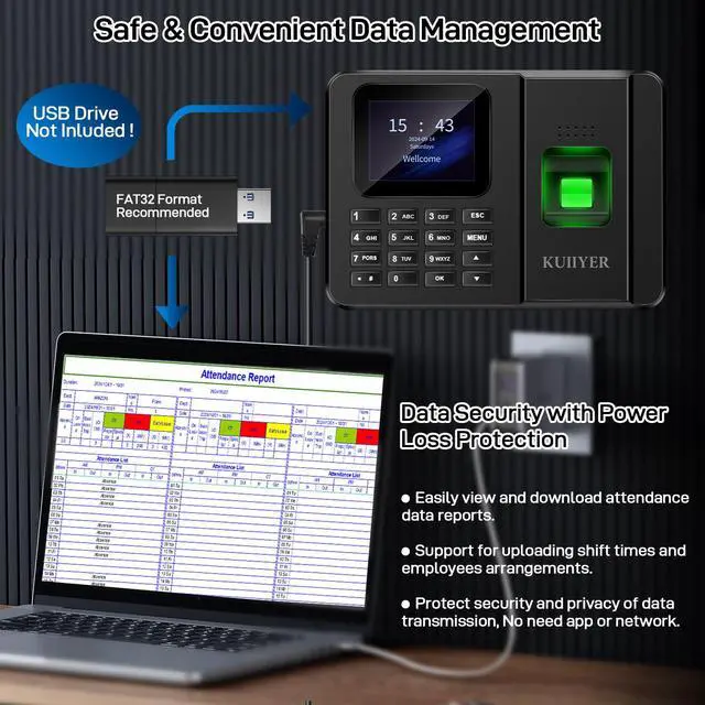 Alt view image 6 of 7 - 2 in 1 Time Clocks for Employees Small Business (Fingerprint + Password) Employee Clock in & Out Machine Attendance Punch Clock