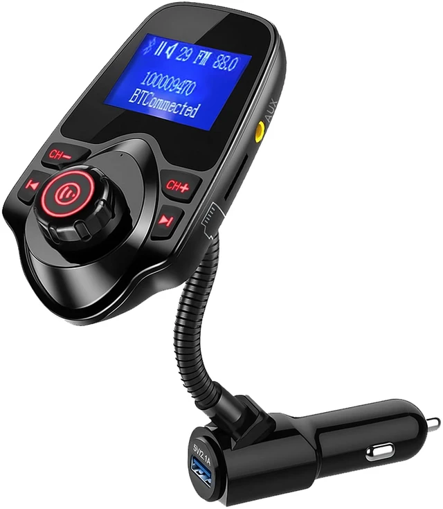 Main image of Bluetooth FM Transmitter for Car, Bluetooth Car Adapter, Black | Dual USB Fast Charging, Bluetooth 5.0, 1.44" LCD, Bluetooth USB MicroSD AUX, Flexible Gooseneck, 12V-24V for Cars SUVs Trucks