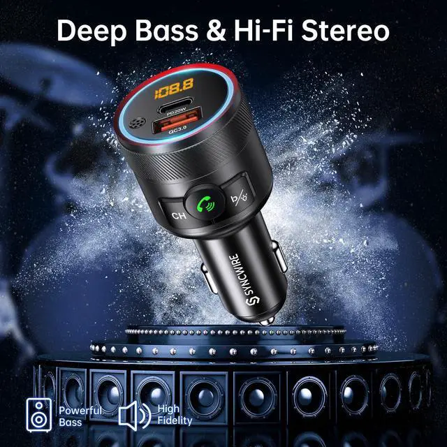 Alt view image 3 of 7 - Bluetooth 5.4 FM Transmitter for Car, 38W PD&QC3.0 Dual USB Charging Bluetooth Car Adapter Microphone & Bass Sound MP3 Music Player FM Kit with Hands-Free Calling