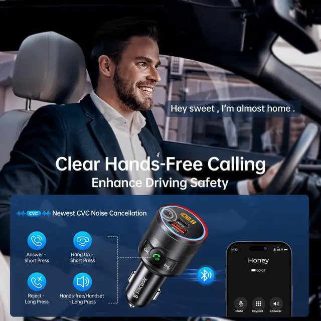 Alt view image 5 of 7 - Bluetooth 5.4 FM Transmitter for Car, 38W PD&QC3.0 Dual USB Charging Bluetooth Car Adapter Microphone & Bass Sound MP3 Music Player FM Kit with Hands-Free Calling
