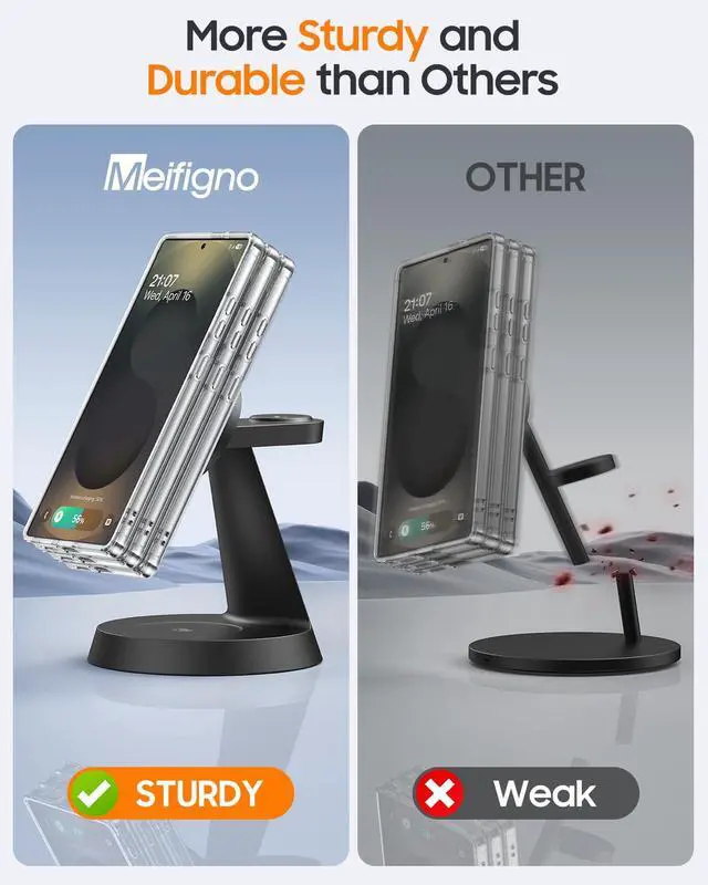 Alt view image 3 of 7 - Magnetic Wireless Charger for Samsung, 3 in 1 Charging Station Compatible with MagSafe Samsung Charger for Galaxy S26 Ultra S25 Z Fold7/Flip7, Watch Charger Stand for Galaxy Watch Ultra 8 7, for Buds