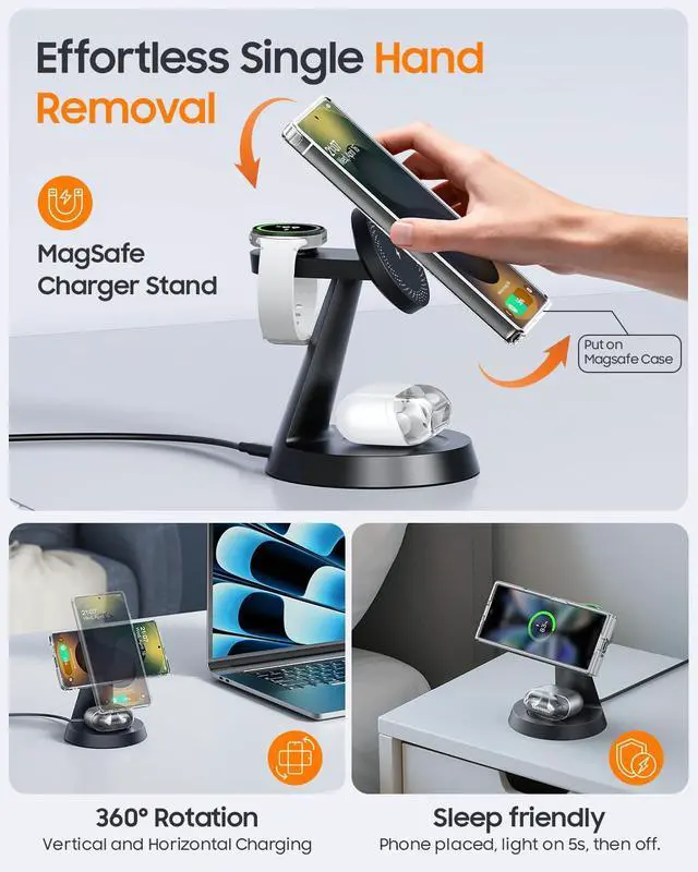 Alt view image 4 of 7 - Magnetic Wireless Charger for Samsung, 3 in 1 Charging Station Compatible with MagSafe Samsung Charger for Galaxy S26 Ultra S25 Z Fold7/Flip7, Watch Charger Stand for Galaxy Watch Ultra 8 7, for Buds