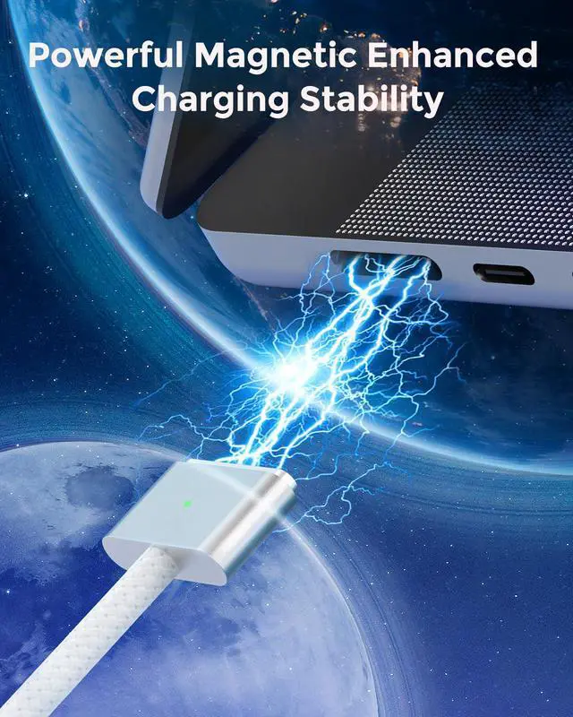 Alt view image 3 of 6 - USB C to Magnetic 3 Charger Cable for MacBook Air 13.6 15 inch Mac Pro 14 16 M5 M4 M3 M2 M1 2026 2025 2024 2023 2022 2021, Braided Cord & LED, Powerful Magnetic, Super Durable, Original Quality 6.6ft