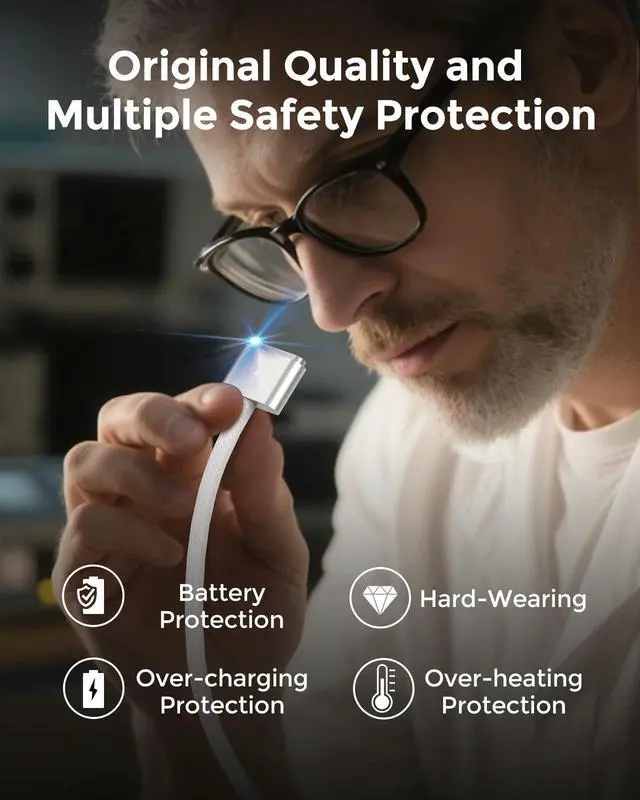 Alt view image 5 of 6 - USB C to Magnetic 3 Charger Cable for MacBook Air 13.6 15 inch Mac Pro 14 16 M5 M4 M3 M2 M1 2026 2025 2024 2023 2022 2021, Braided Cord & LED, Powerful Magnetic, Super Durable, Original Quality 6.6ft