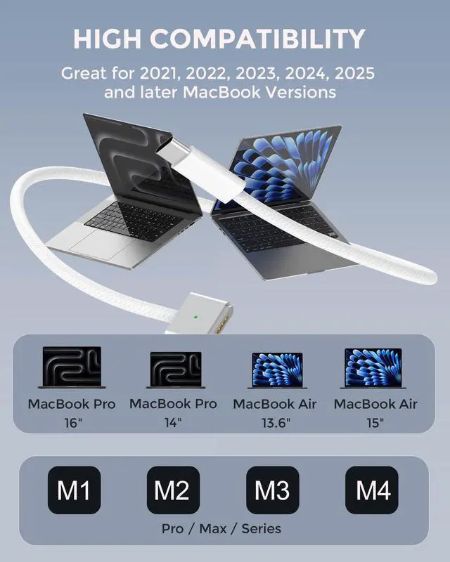 Alt view image 6 of 6 - USB C to Magnetic 3 Charger Cable for MacBook Air 13.6 15 inch Mac Pro 14 16 M5 M4 M3 M2 M1 2026 2025 2024 2023 2022 2021, Braided Cord & LED, Powerful Magnetic, Super Durable, Original Quality 6.6ft