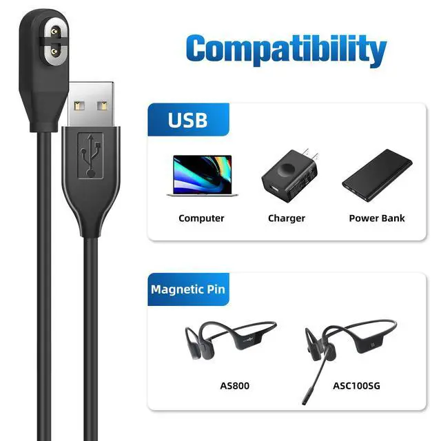 Alt view image 6 of 6 - (2-Pack) Charging Cable for Shokz Aeropex/OpenRun, OpenRun Pro, OpenRun Mini & OpenComm 2/UC, for Aftershokz Charging Cable, Magnetic USB Cable Compatible with AfterShokz Headphones Charger - 3.3ft
