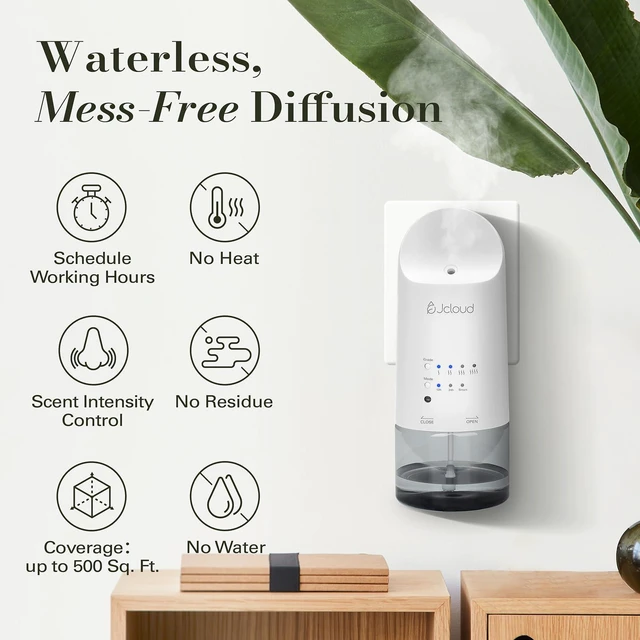 Alt view image 2 of 7 - Waterless Plug in Scent Diffuser for Essential Oils, White | Up to 500 Ft², Adjustable Scent Levels, Night Mode, 160mL Capacity, Portable Wall Cold Air Diffuser for Home, Office, Hotel