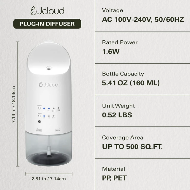 Alt view image 7 of 7 - Waterless Plug in Scent Diffuser for Essential Oils, White | Up to 500 Ft², Adjustable Scent Levels, Night Mode, 160mL Capacity, Portable Wall Cold Air Diffuser for Home, Office, Hotel
