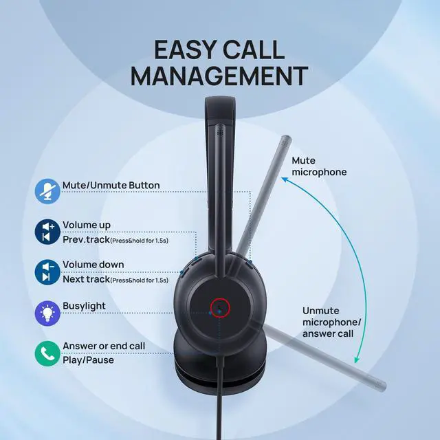 Alt view image 3 of 7 - UH35 Wired Headset, USB Headset with Noise Cancelling Mic, Optimized for Skype and Zoom and Other Leading Conferencing Platforms, All-Day Comfort Design, Mute Button, Busylight