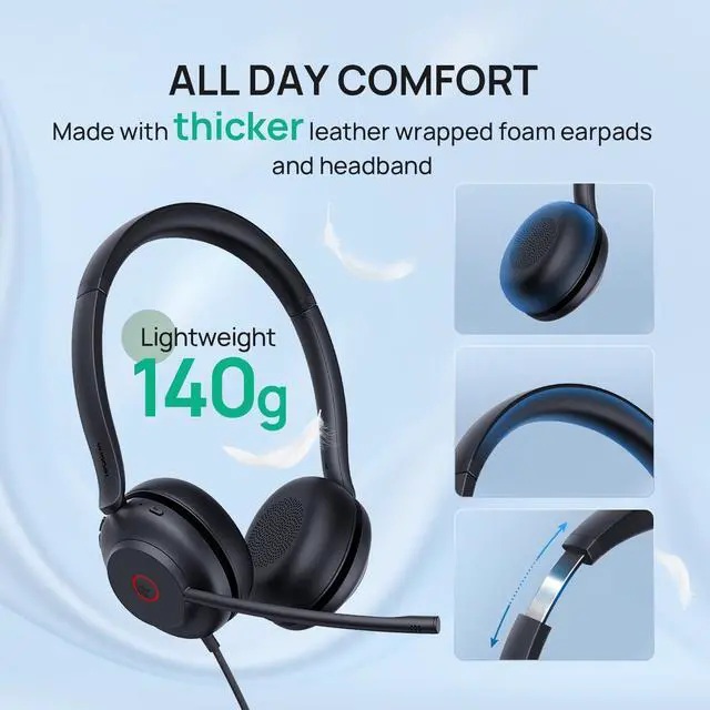Alt view image 5 of 7 - UH35 Wired Headset, USB Headset with Noise Cancelling Mic, Optimized for Skype and Zoom and Other Leading Conferencing Platforms, All-Day Comfort Design, Mute Button, Busylight