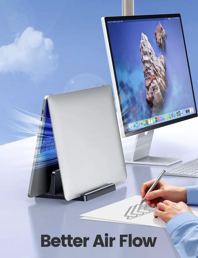 Alt view image 3 of 7 - Vertical Laptop Stand Holder Organizer Plastic Adjustable Desktop Notebook Dock Space-Saving 3 in 1 for All MacBook Pro Air,Mac,HP,Dell,Microsoft Surface,Lenovo,up to 17.3 inches (Black)