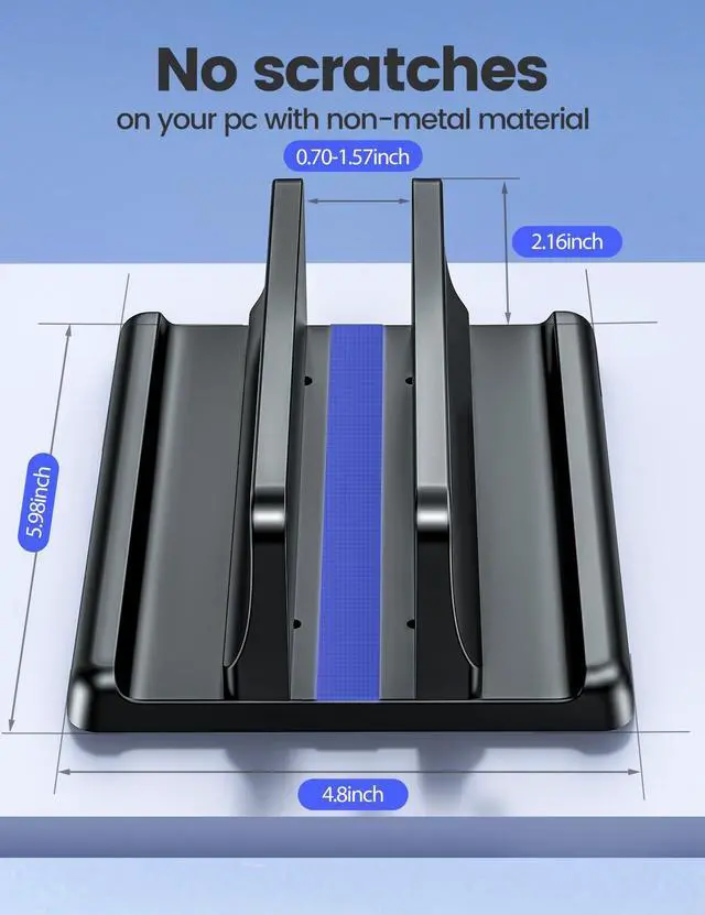 Alt view image 4 of 7 - Vertical Laptop Stand Holder Organizer Plastic Adjustable Desktop Notebook Dock Space-Saving 3 in 1 for All MacBook Pro Air,Mac,HP,Dell,Microsoft Surface,Lenovo,up to 17.3 inches (Black)
