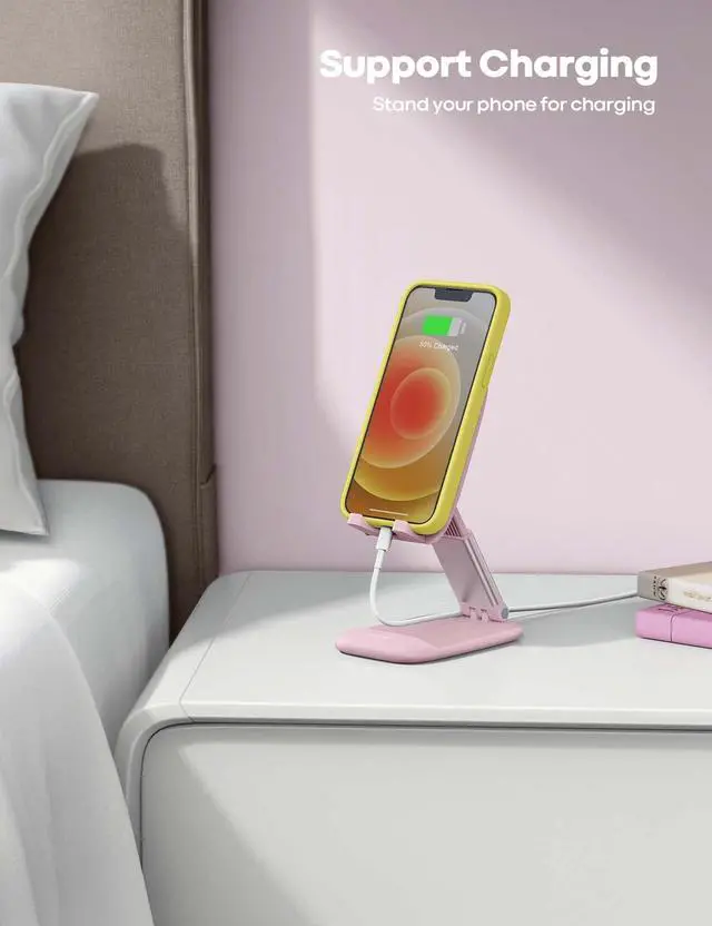 Alt view image 3 of 7 - Pink Phone Holder, Desk Accessories - Rose Gold Pink Office Cell Phone Holder, Desktop, Office Desks Accessories, Desk Decor Gifts for Women, for Mothers Day, 4-8'' Telephone Stand