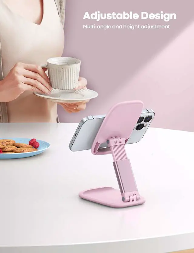 Alt view image 2 of 7 - Pink Phone Holder, Desk Accessories - Rose Gold Pink Office Cell Phone Holder, Desktop, Office Desks Accessories, Desk Decor Gifts for Women, for Mothers Day, 4-8'' Telephone Stand