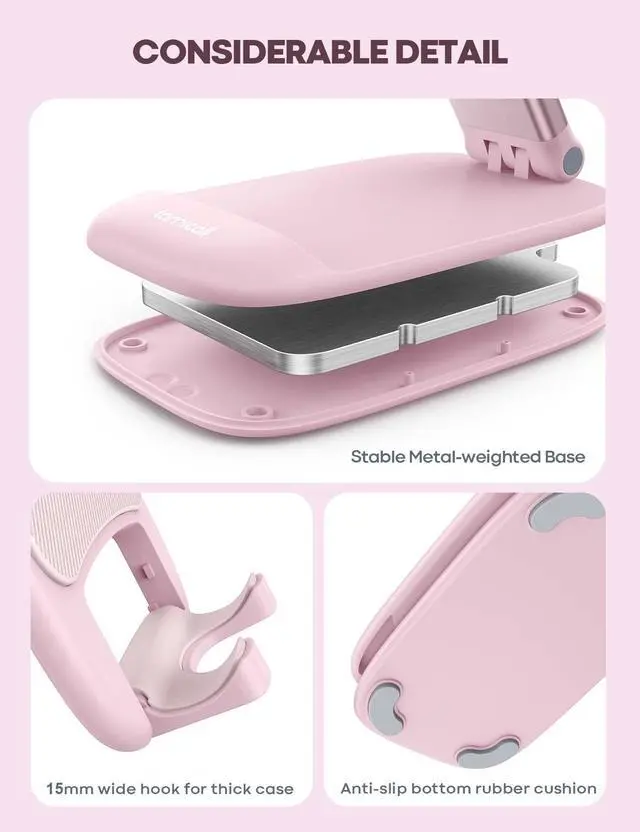 Alt view image 6 of 7 - Pink Phone Holder, Desk Accessories - Rose Gold Pink Office Cell Phone Holder, Desktop, Office Desks Accessories, Desk Decor Gifts for Women, for Mothers Day, 4-8'' Telephone Stand