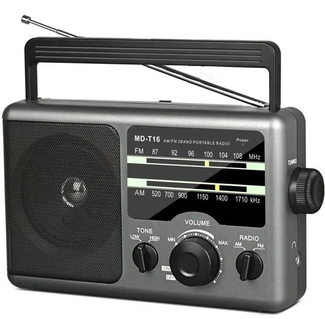 Main image of AM FM Portable Radio Battery Operated by 4X D Cell Batteries Or AC Power Transistor Radio with and Big Speaker, Standard Earphone Jack, High/Low Tone Mode, Large Knob