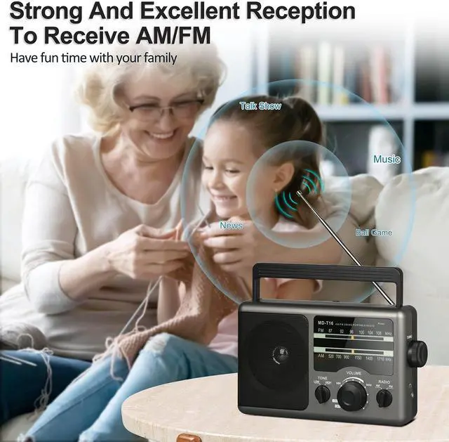 Alt view image 6 of 6 - AM FM Portable Radio Battery Operated by 4X D Cell Batteries Or AC Power Transistor Radio with and Big Speaker, Standard Earphone Jack, High/Low Tone Mode, Large Knob