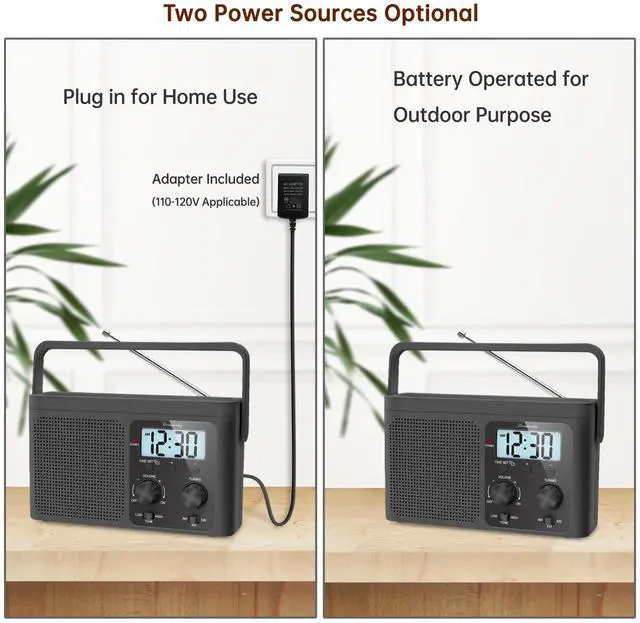 Alt view image 5 of 6 - AM FM Radio Portable Shortwave Radio Battery Powered/Plug in Wall | for Home Outdoor, Strong Reception, Large Dial Easy to Use, Digital Time Display, Transistor Antenna, Seniors Small Gift