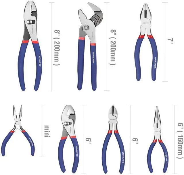 Alt view image 2 of 7 - 7-piece Pliers Set with Groove Joint, Long Nose, Slip Joint, Linesman, and Diagonal Pliers for DIY & Home Use