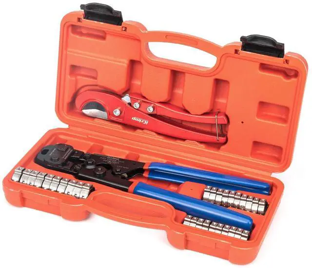 Main image of PEX Clamp Tool Kit for 3/8-in, 1/2-in, 3/4-in, 1-in PEX Clamp Cinch & Removal, c/w 1/2''(20 Pack) and 3/4''(10 Pack) PEX Clamp Rings, PEX Tubing Cutter