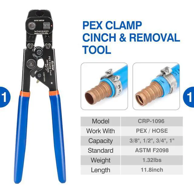 Alt view image 2 of 7 - PEX Clamp Tool Kit for 3/8-in, 1/2-in, 3/4-in, 1-in PEX Clamp Cinch & Removal, c/w 1/2''(20 Pack) and 3/4''(10 Pack) PEX Clamp Rings, PEX Tubing Cutter