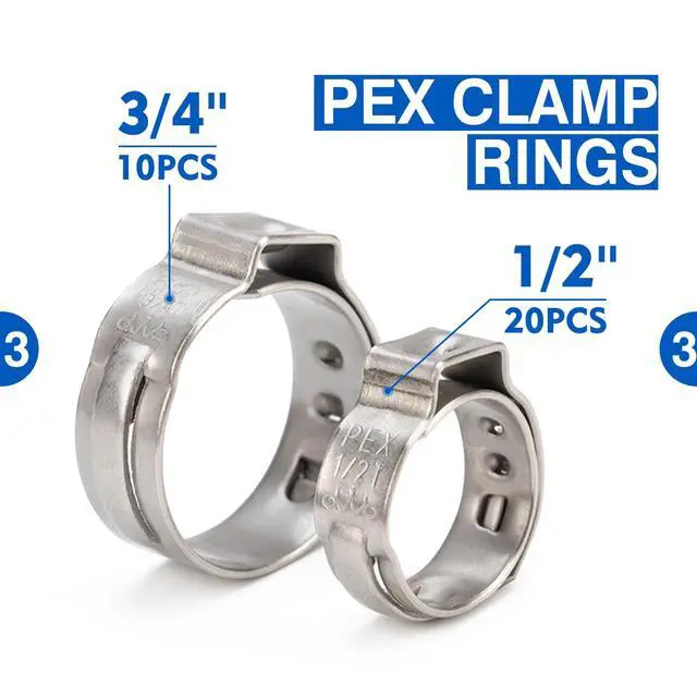 Alt view image 4 of 7 - PEX Clamp Tool Kit for 3/8-in, 1/2-in, 3/4-in, 1-in PEX Clamp Cinch & Removal, c/w 1/2''(20 Pack) and 3/4''(10 Pack) PEX Clamp Rings, PEX Tubing Cutter