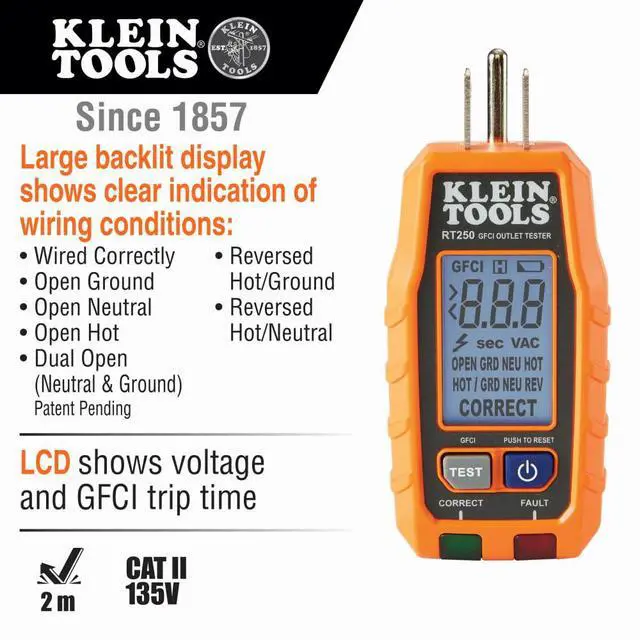 Alt view image 3 of 7 - RT250 GFCI Outlet Tester with LCD Display, Electric Voltage Tester for Standard 3-Wire 120V Electrical Receptacles