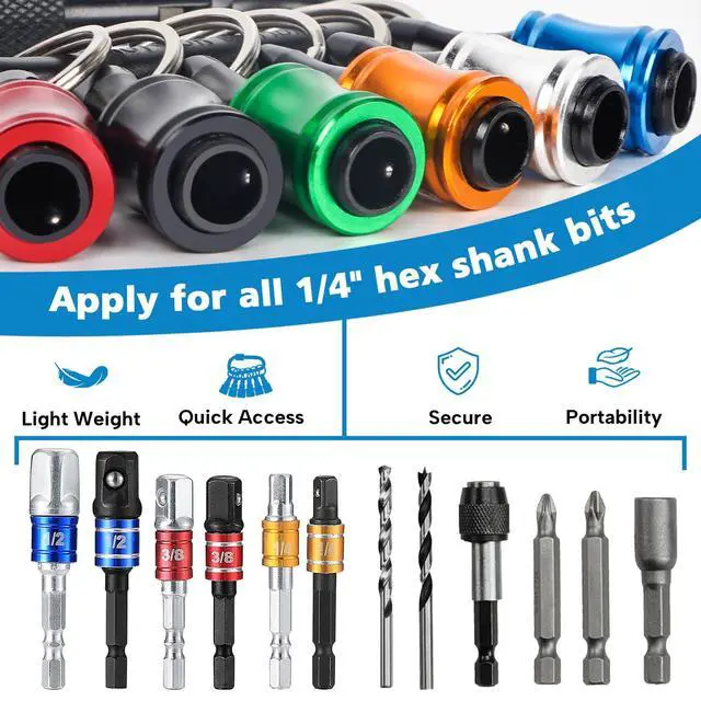 Alt view image 2 of 7 - 12PCS Bit Holders 1/4 Socket, Hex Shank Screwdriver Bit Holder for Impact Driver Drill Bit Keychain Extension Bar Quick Release Easy Change, Screwdriver Bit Holders for Tools & Home Improvement Gift