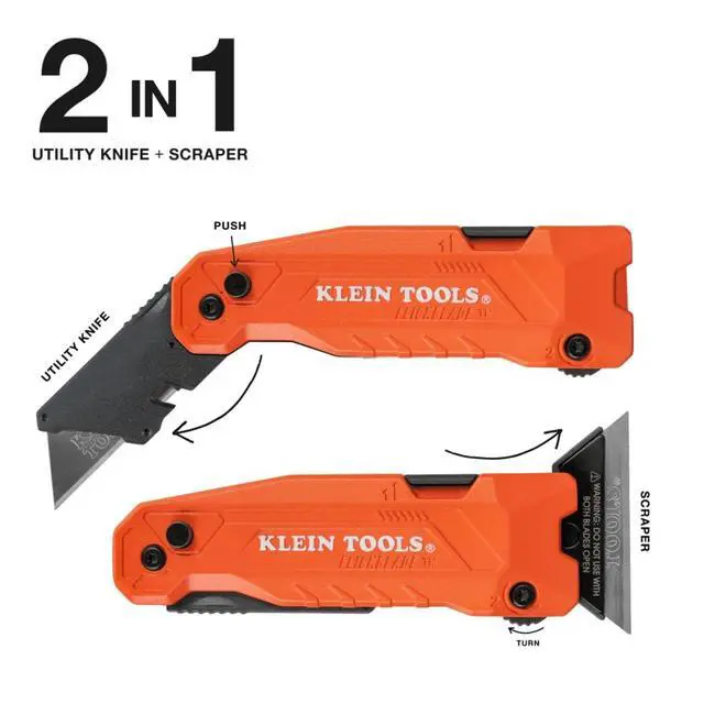 Alt view image 2 of 5 - FLICKBLADE 2-in-1 Folding Utility Knife and Scraper with Built-In Blade Storage, Dual Locking Positions, Includes 3 Triple-Ground Carbon Steel Blades
