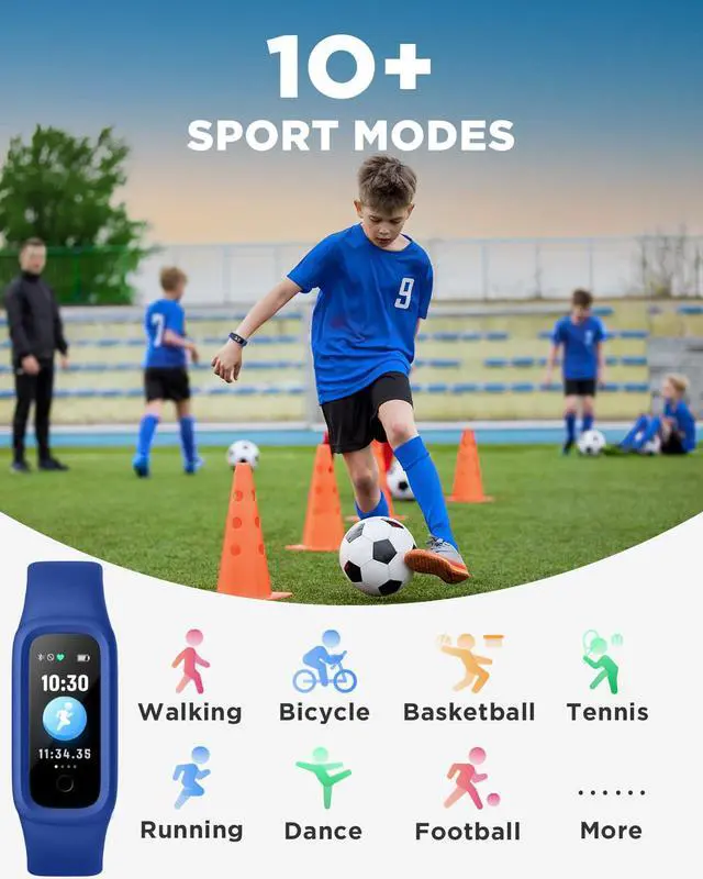 Alt view image 3 of 6 - Vigor 2 L Kids Fitness Tracker Watch for Boys Girls Ages 5-15, Activity Tracker, Heart Rate Sleep Monitor, IP68 Waterproof, Pedometer, Calorie Step Counter Watch, Blue