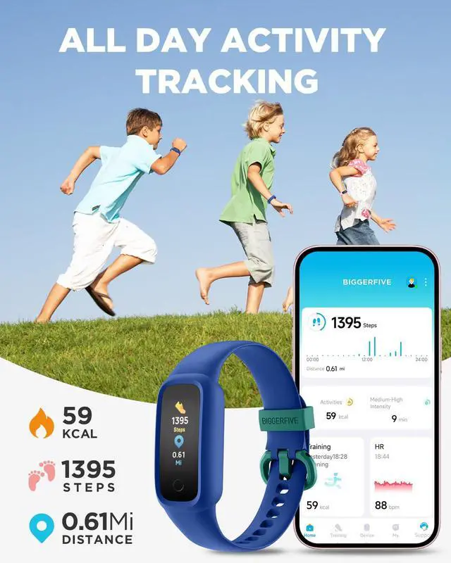 Alt view image 2 of 6 - Vigor 2 L Kids Fitness Tracker Watch for Boys Girls Ages 5-15, Activity Tracker, Heart Rate Sleep Monitor, IP68 Waterproof, Pedometer, Calorie Step Counter Watch, Blue