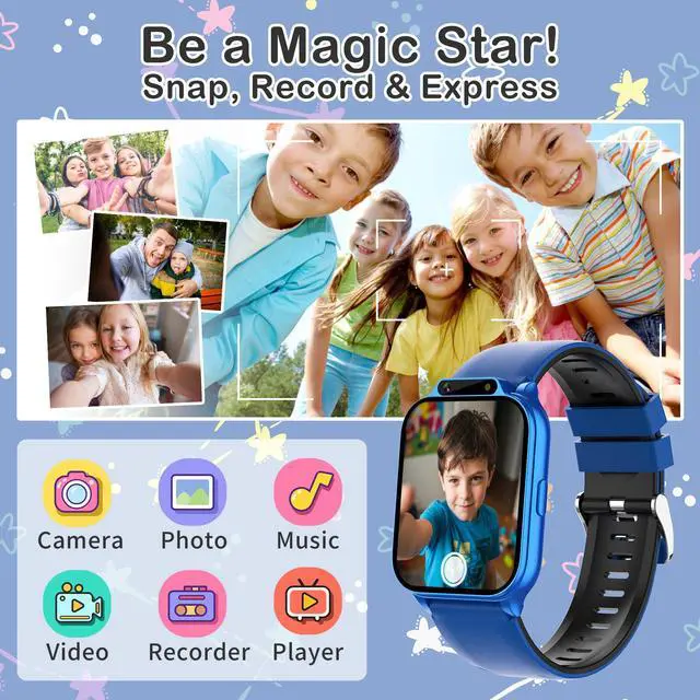 Alt view image 7 of 7 - Kids Smart Watch with Fitness Tracker, Waterproof, Heart Rate/Sleep Monitor, Sport Mode, Camera, Video, Recorder, Music, DIY Wallpaper, Game, SOS Button, NO APP/Phone, Gifts for Boy Girl 4-13 Year Old