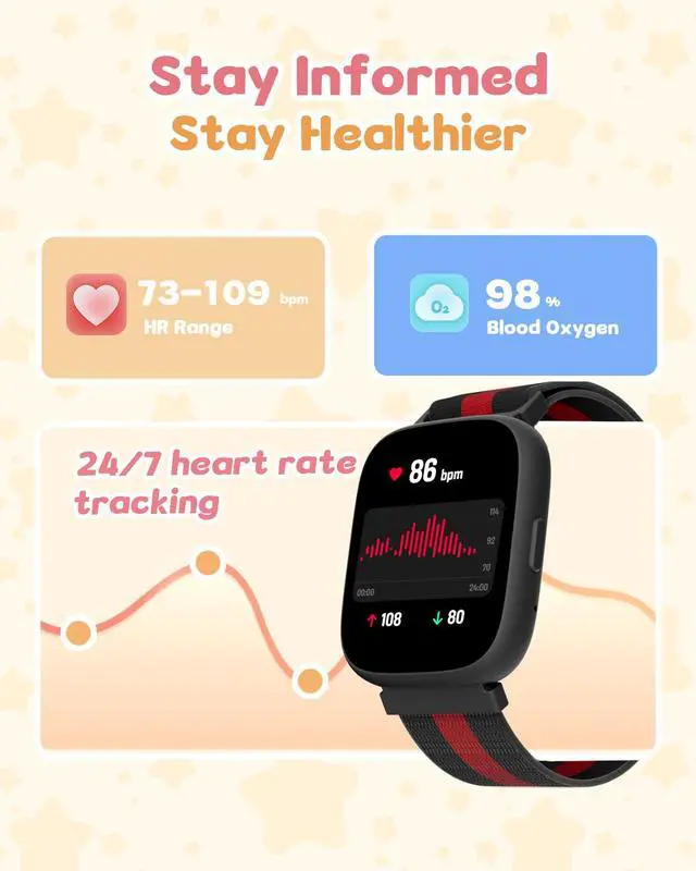 Alt view image 4 of 7 - Smart Watch for Kids No Phone No APP Needed, 1.83" Fitness Tracker Watch with Pedometer, Step Counter Heart Rate/Sleep Monitor, IP68 Waterproof, Puzzle Games for Boys Teens 5-12, Nylon