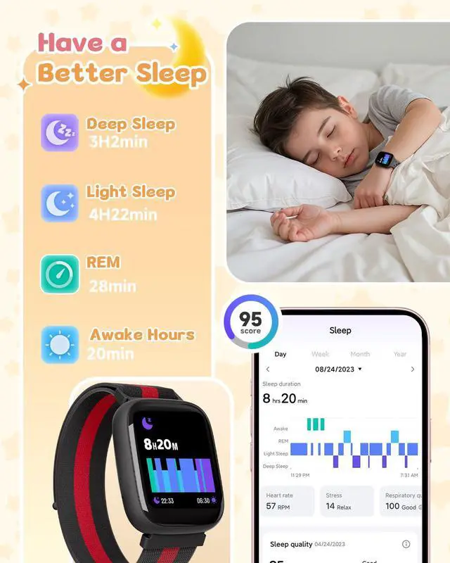 Alt view image 5 of 7 - Smart Watch for Kids No Phone No APP Needed, 1.83" Fitness Tracker Watch with Pedometer, Step Counter Heart Rate/Sleep Monitor, IP68 Waterproof, Puzzle Games for Boys Teens 5-12, Nylon