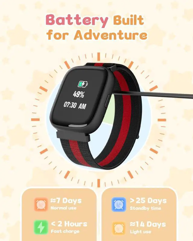 Alt view image 7 of 7 - Smart Watch for Kids No Phone No APP Needed, 1.83" Fitness Tracker Watch with Pedometer, Step Counter Heart Rate/Sleep Monitor, IP68 Waterproof, Puzzle Games for Boys Teens 5-12, Nylon