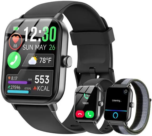 Main image of Smart Watches for Women/Men, Smart Watch for Android Phones and iPhone Compatible, Alexa Built-in, 1.8" Fitness Watches for Women, IP68 Waterproof /Bluetooth Call, Heart Rate/Sleep Monitor, Two Bands