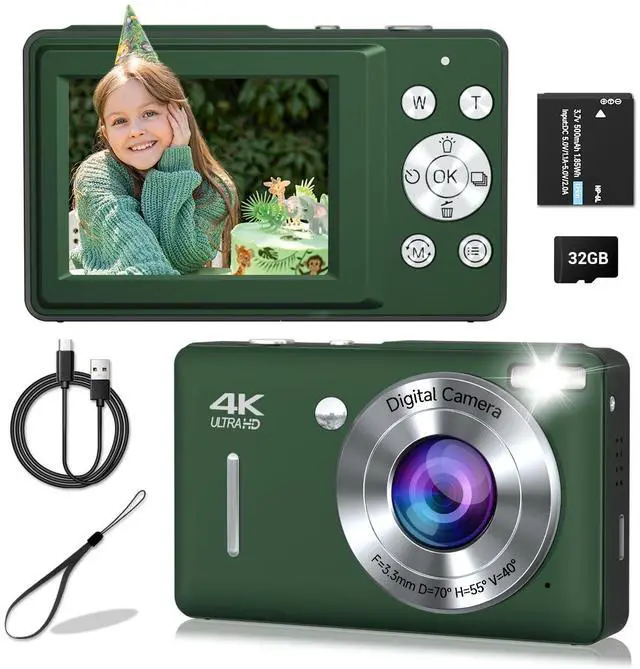 Main image of Digital Camera, 44MP Compact Camera, FHD 1080P Point and Shoot Digital Cameras with 16X Zoom, Face Detect, Smile Capture, Anti Shake, for Boys Girls Teens Gifts (Deep Green)