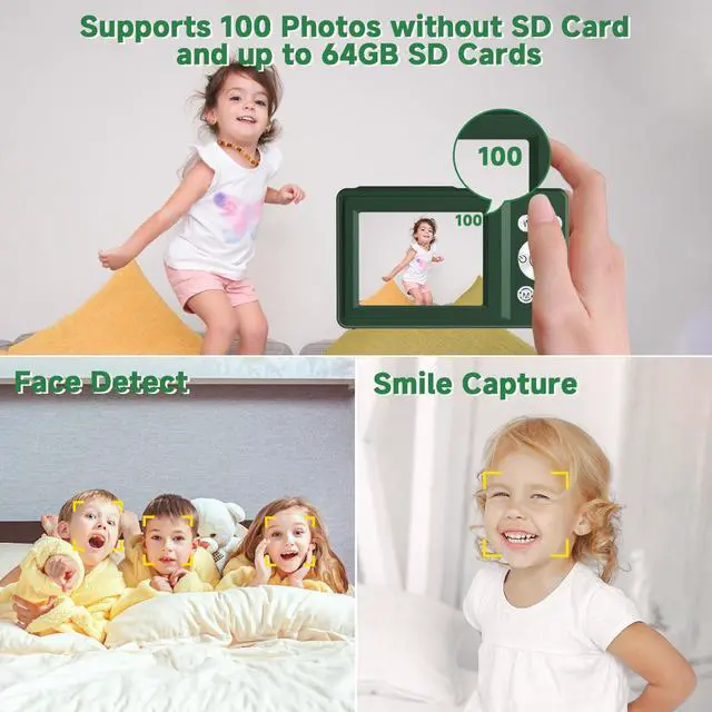 Alt view image 4 of 7 - Digital Camera, 44MP Compact Camera, FHD 1080P Point and Shoot Digital Cameras with 16X Zoom, Face Detect, Smile Capture, Anti Shake, for Boys Girls Teens Gifts (Deep Green)