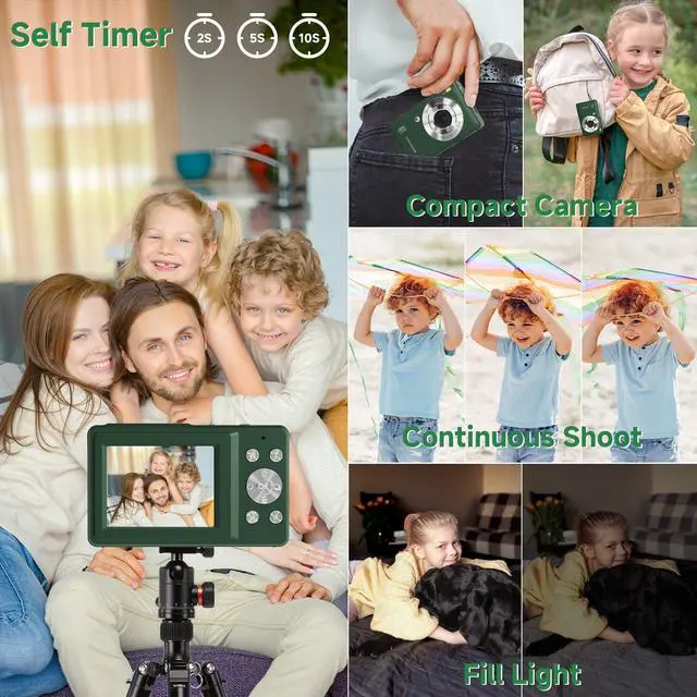 Alt view image 5 of 7 - Digital Camera, 44MP Compact Camera, FHD 1080P Point and Shoot Digital Cameras with 16X Zoom, Face Detect, Smile Capture, Anti Shake, for Boys Girls Teens Gifts (Deep Green)