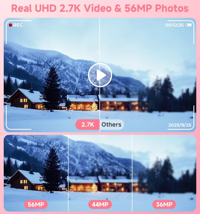 Alt view image 6 of 7 - Digital Camera, 2026 Upgraded 56MP Pink Digital Camera, Dual Screens Cameras for Selfies with 16X Zoom, Compact Cameras with Smile Capture Anti Shake with 32GB SD Card for Kids Teens Adults
